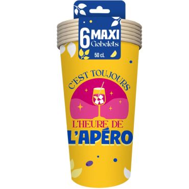 Gobelets 50 cl jaunes "L'heure de l'Apéro" avec décor estival | jourdefete.com