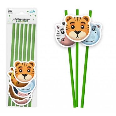 De belles pailles vertes pour vos boissons lors de l'anniversaire de votre enfant sur le thème des animaux | jourdefete.com