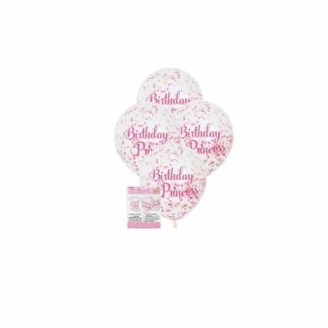 6 Ballons à Confettis "Birthday Princess" - Rose