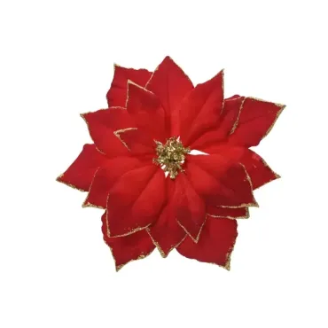 Poinsettia de Noël en tissu rouge de 24 cm, fleur décorative pour sapin ou table de fête | jourdefete.com