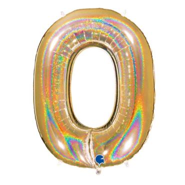 Ballon doré holographique chiffre 0