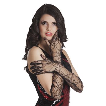 Gants longs toile d'araignée - Noir