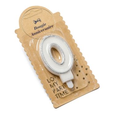 Bougie d’Anniversaire Chiffre 0 - Pailletée Argent