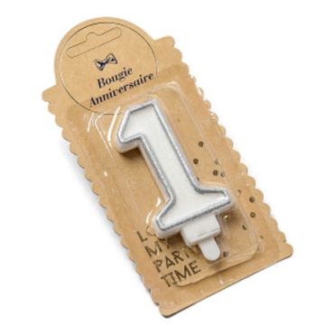 Bougie d'Anniversaire Chiffre 1 - Pailletée Argent