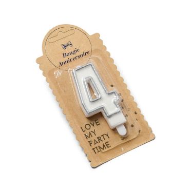 Bougie Chiffre 4 Pailleté Argent