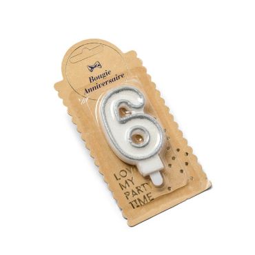 Bougie Chiffre 6 Pailleté Argent