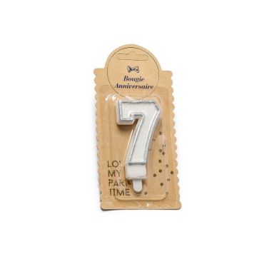 Bougie Chiffre 7 Pailleté Argent