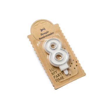 Bougie Chiffre 8 Pailleté Argent