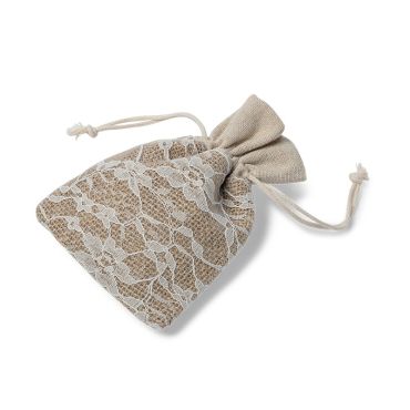5 Pochons à Dragées Toile de Jute et Dentelle
