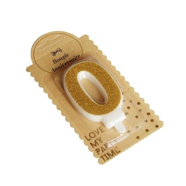 Bougie Chiffre 0 Pailleté Or