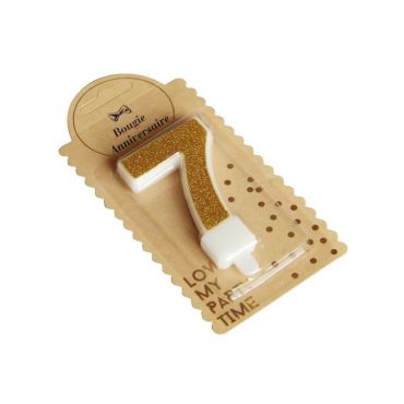 Bougie Chiffre 7 Pailleté Or