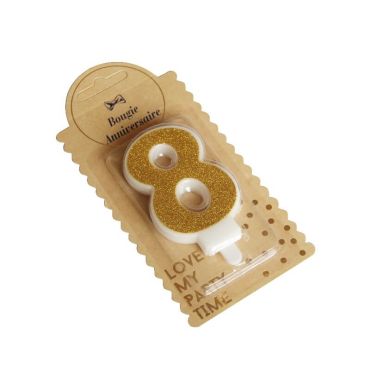 Bougie Chiffre 8 Pailleté Or