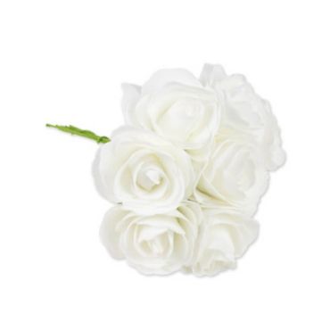 8 Grandes Roses en Mousse sur Tige - Blanc