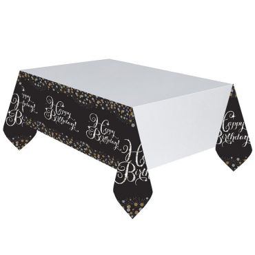 Nappe en Plastique "Happy Birthday" - Argent / Noir