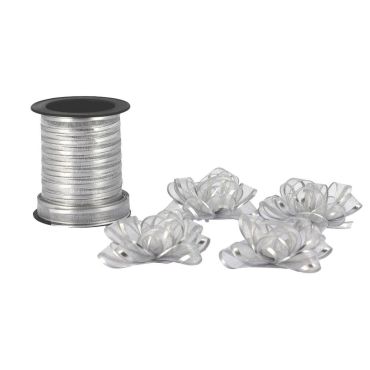 Nœuds adhésifs argent avec ruban en organza pour cadeaux de Noël | jourdefete.com