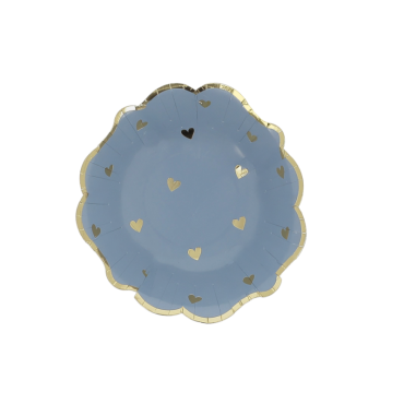 Bols en carton bleu orage et or avec motifs cœurs dorés | jourdefete.com