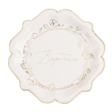 De magnifiques assiettes  de couleur blanc crème et or avec la collection Baptême Crème et Or | jourdefete.com