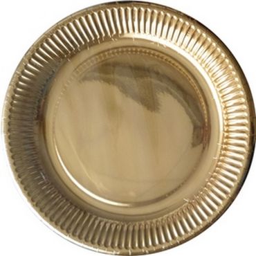 Un lot de 8 assiettes luxueuses en carton d'un diamètre de 18 cm dorées | jourdefete.com