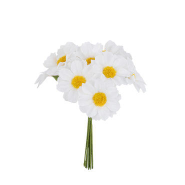 Bouquet de 10 marguerites en tissu blanc avec cœur jaune sur tige | jourdefete.com Bouquet de 10 marguerites en tissu blanc avec cœur jaune sur tige | jourdefete.com