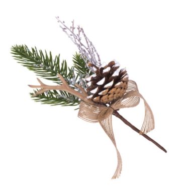 Décoration de Noël - Branche de Sapin avec Bois de cerf et Pomme de Pin - Pailletée Décoration de Noël - Branche de Sapin avec Bois de cerf et Pomme de Pin - Pailletée