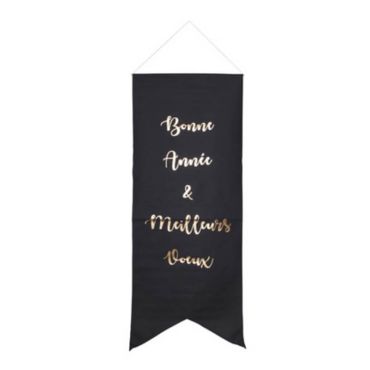 Suspension "Bonne Année" en Lin - Noir floqué Or