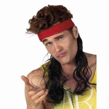 Perruque Noire Avec Bandeau Rouge Homme