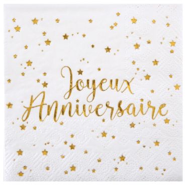 Serviettes en papier Joyeux Anniversaire avec inscription et étoiles | jourdefete.com
