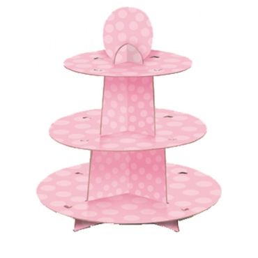 Présentoir à Cupcakes 3 Etages Rose à Pois