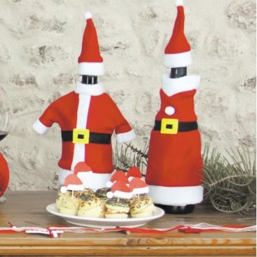 Set de 2 Costumes Père et Mère Noël pour Bouteilles de Vin Set de 2 Costumes Père et Mère Noël pour Bouteilles de Vin