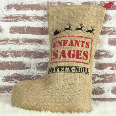Chaussette de Noël à Suspendre en Toile de Jute