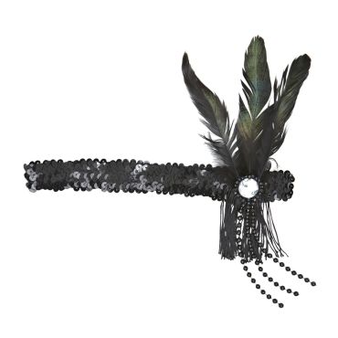 Bandeau Charleston Sequins et Plumes - Noir