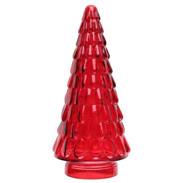 Sapin décoratif rouge en verre 24 cm, accessoire lumineux et élégant pour Noël | jourdefete.com