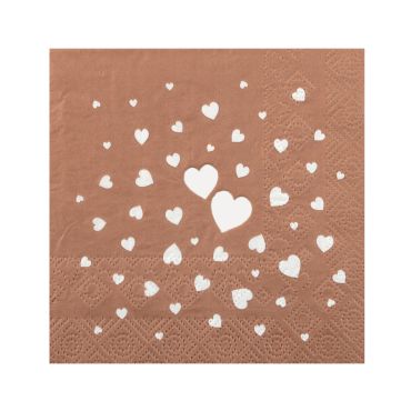 Serviettes cocktail en papier avec cœurs blancs coloris moka pour décoration de table de fête | jourdefete.com
