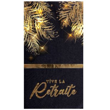Serviettes Vive la Retraite or et noir avec feuillages dorés pour fête de départ à la retraite | jourdefete.com