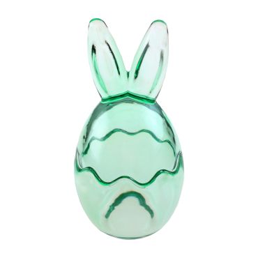 Petit pot œuf lapin en verre vert pour décoration de Pâques | jourdefete.com