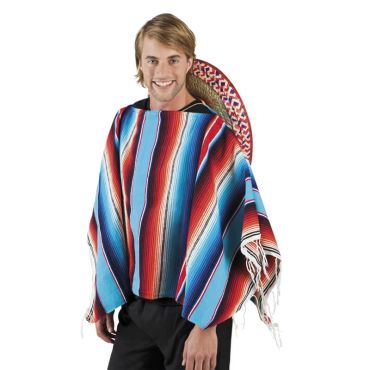 Poncho Mexicain Rayé - 120 X 120 cm