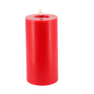 Bougie LED cylindrique en cire rouge finition glossy pour Noël | jourdefete.com