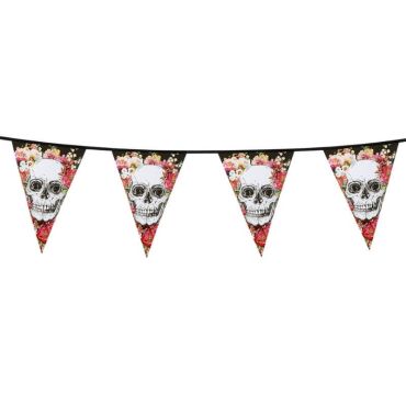 Guirlande en Plastique - 6 mètres - Crâne et Fleurs