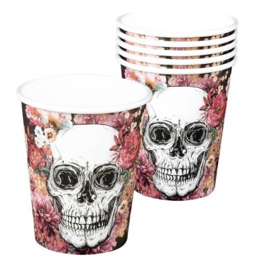 Sachet de 6 Gobelets en Carton - Crâne et Fleurs