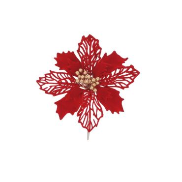 Fleur de poinsettia velours rouge avec pince pour décoration de Noël | jourdefete.com