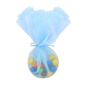 Anneau à dragées en métal doré et organza bleu ciel avec ruban satin | jourdefete.com