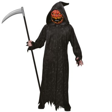 Costume enfant Halloween faucheur citrouille avec robe noire et masque terrifiant | jourdefete.com Costume enfant Halloween faucheur citrouille avec robe noire et masque terrifiant | jourdefete.com