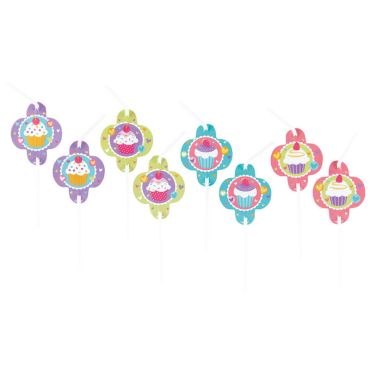 Lot de 8 pailles flexibles - Cupcake 