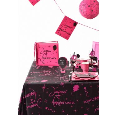 Nappe Pailletée "Joyeux Anniversaire" - Fuchsia