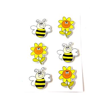 6 Abeilles et Fleurs en bois peint 6 Abeilles et Fleurs en bois peint