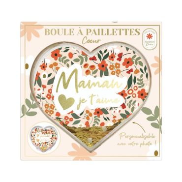 Une magnifique boule à paillettes en forme de cœur pour votre maman où vous pourrez même inclure une photo | jourdefete.com