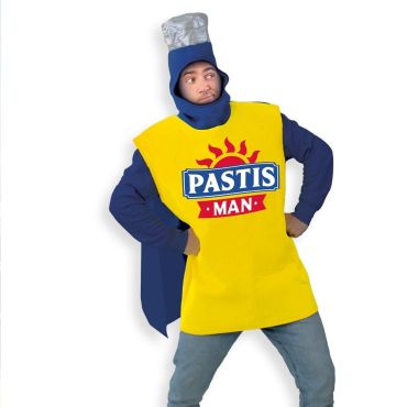 Costume amusant Pastis Man avec tunique jaune et casque bouchon | jourdefete.com