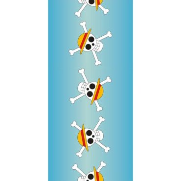 Chemin de table One Piece avec le drapeau de Luffy sur fond bleu | jourdefete.com