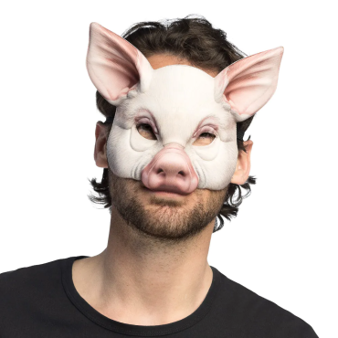 Homme portant un demi-masque de cochon réaliste rose pâle avec de grandes oreilles | jourdefete.com Homme portant un demi-masque de cochon réaliste rose pâle avec de grandes oreilles | jourdefete.com