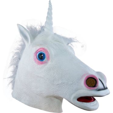 Masque de licorne blanche réaliste en latex avec corne torsadée | jourdefete.com